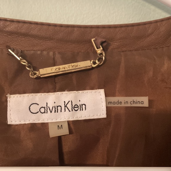 Calvin Klein brown leather jacket size medium - Picture 2 of 12